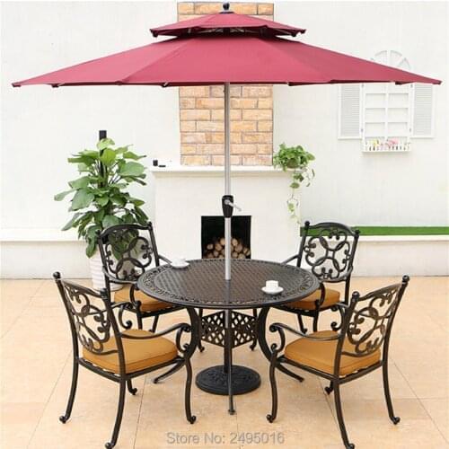 Set of 5-piece cast aluminum outdoor furniture dining set armrest chairs with round table dia120cm for poolside, no umbrella