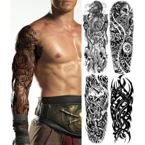 Tatoo sticker for men temporary tattoos large full arm sleeve tattoo boys tribal mechanical totem tattoo pattern body art decal