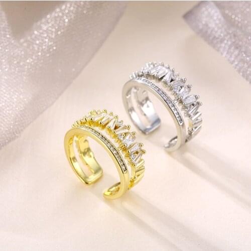 2021 New Fashion Luxury Zircon Gold Double Student Opening Rings For Woman Gothic Finger Jewelry Wedding Party Girls Sexy Ring