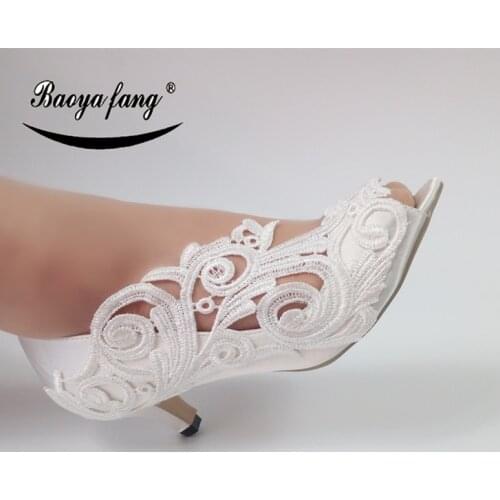 New white Flower Women Wedding shoes Bride crystal fashion shoes party dress shoes female Peep Toe open side Bridal shoes