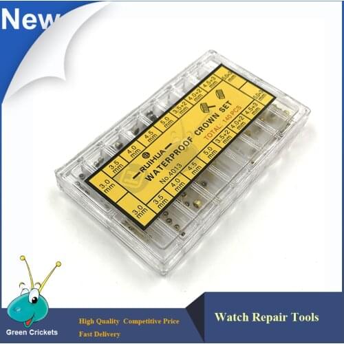 Wholesale 140pcs/box Waterproof Watch Crowns Set box Watches for Parts Silver/Golden 3.0mm-5.0mm Assort size Watch Crown parts