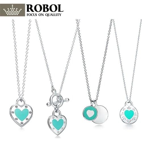 High Quality 1:1 TTFF 925 Sterling Silver Blue Heart-Shaped Necklace Jewerly Original Design Model Exquisite Craftsmanship