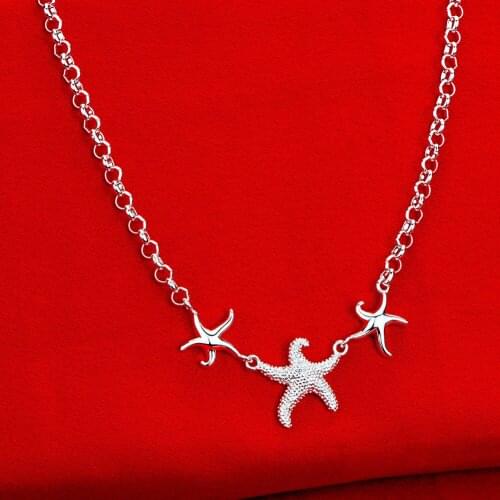 New hot 925 Sterling Silver Beautiful three starfish Pendant Necklace For Women 18 inches Fashion Jewelry Christmas Gift wedding