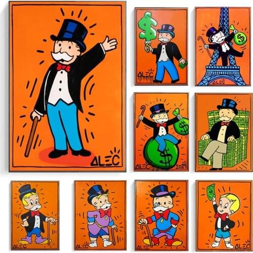 Cartoon Gentleman Rich Man Alec Monopoly Posters and Prints Canvas Paintings Wall Art Pictures for Living Room Decor No Frame