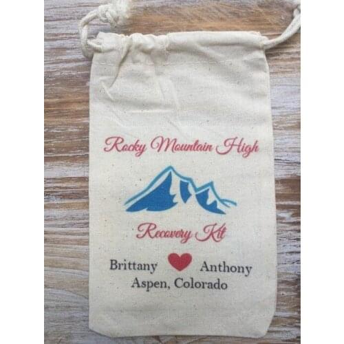 Custom rockey moutain destination wedding Party Hangover Kits jewelry favor muslin Bags Bachelorette hen bridal shower favors