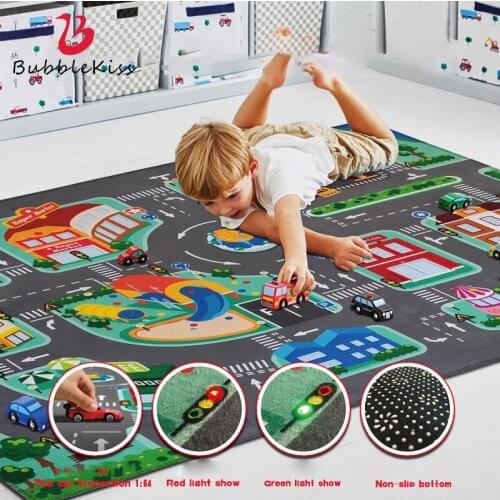 Bubble Kiss Creative LED Lamp Design Capert For Bedroom Green Car Printing Pattern Childrens Play Crawling Floor Rugs 75X100CM