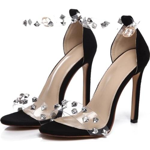 Luxury Crystal Heel Sandals Brand Design Sexy Bling Rhinestone High Heel Women Sandals Elegant Party Shoes Women black Beige