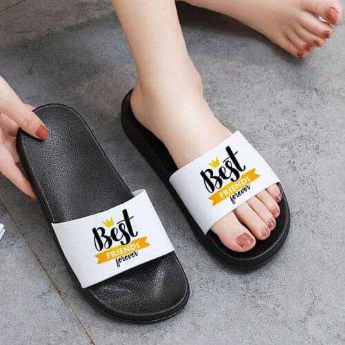 Summer Sandals For Women Best Friend Letters Slippers Ladies Home Non-slip Bathroom Flat Flip Flops Beach Slides Plus Size 41