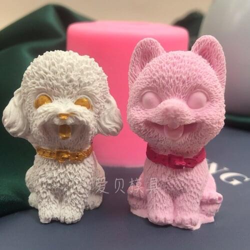 3D Teddy dog Pomeranian dog silicone mold cute animal chocolate mousse cake baking tool plaster mold soap mold Candle Mold