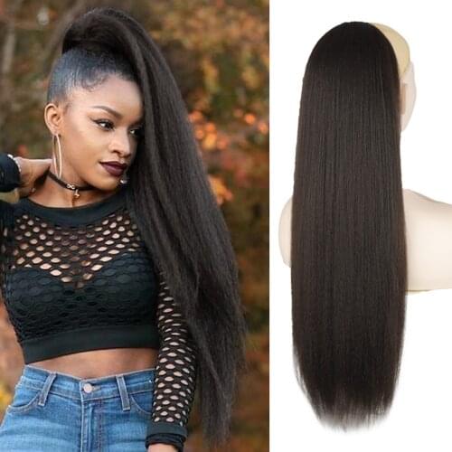 Azqueen Afro Kinky Straight yaki Synthetic Ponytail Hairpieces With Elastic Band Comb Drawstring Ponytail Hair Extension Clip