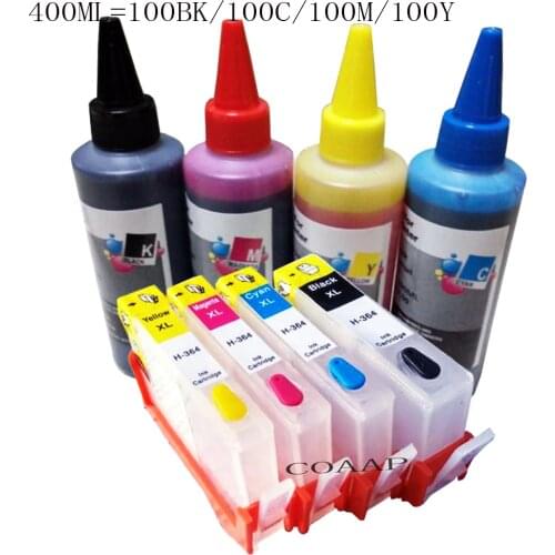 Compatible hp 364 refillable Ink cartridges + 400ml Dye inks for HP Photosmart 5510 5520 6510 6520 7510 7520 e-All-in-One