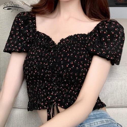 Slash Neck Off Shoulder Short Tops for Women Plus Size Summer 2021 Sweet Women Shirt Sexy Vintage Floral Slim Shirt Blusas 14895
