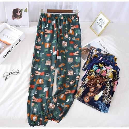 Elastic Waist Womens Summer Trousers Ladies Home Pants Printing Beach Bottoms Female Sleep Wear Lounge Pajamas Casual Homewear