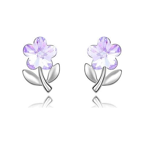 JS E168 New Arrival Violetta Flower Stud Earings Silver Color Women Accessories Nickel Free Fashion Jewelry