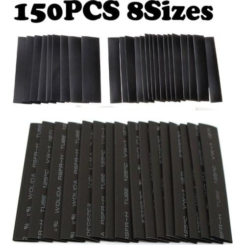 150PCS Useful cable Electrical Tube shrinkable tube Heat Shrink Tubing Black 2:1 Assortment Car Cable Sleeving Wrap Wire Kit