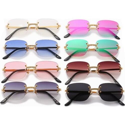 2021 Small Oval Rimless Men Women Sunglasses Vintage Gradient Lenses UV400 Summer Fashion Eyewear Cycling Glasses Decoration