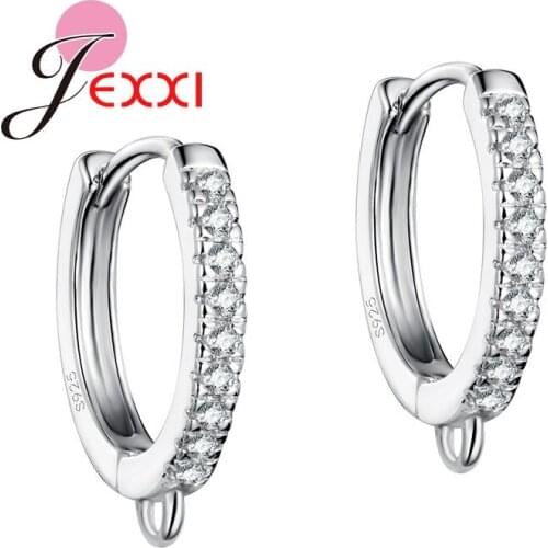 925 Sterling Silver Jewelry Making Accessory DIY Connector Earrings Findings Fashion Hoop Full CZ Crystal Brincos for Lady
