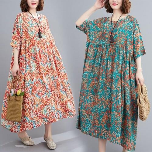 ARCSINX Orange Print Womens Dress Plus Size 7XL 8XL Casual Summer Dresses And Sundresses For Woman Large Size 4XL 5XL 6XL Dress