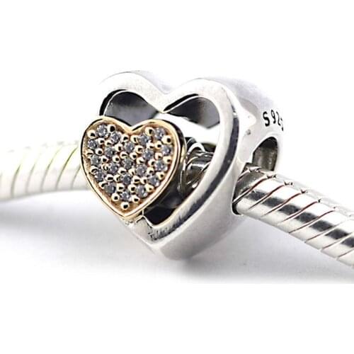 2019 Authentic 925 Sterling Silver gold color Pave CZ Triple Heart Charm Beads Fit Original Pandora Charms Bracelet jewelry