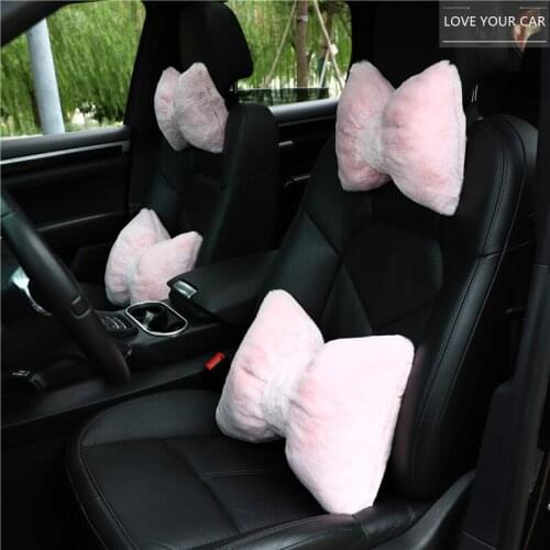 Car plush headrest lumbar support Soft waxy rabbit fur car pillow lumbar support cushion Comfortable pillow car dual-use