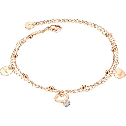 Kpop Round Heart Beads Zirconia Bracelets For Women 2020 Fashion Stainless Steel Layered Chain Cuff Jewelry Accessories Bracelet