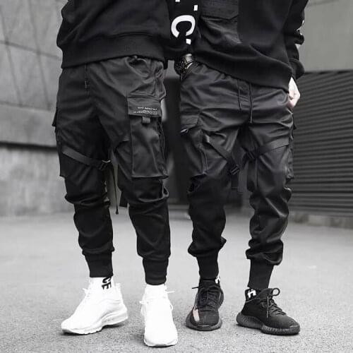 Dropship Ribbons Harem Joggers Men Cargo Pants Streetwear 2020 Hip Hop Casual Pockets Track Pants Male Harajuku Fashion Trousers