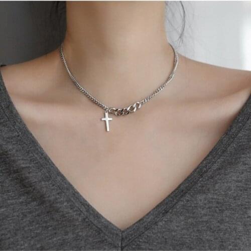 925 sterling silver cold wind simple hip hop cross necklace female clavicle chain niche design temperament clavicle chain