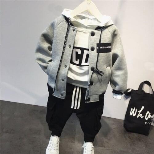 Childrens suit cotton baby Baseball jacket +hoodie+pants 3pcs clothing set Autumn winter baby boys suit kids clothing set 2-6yr