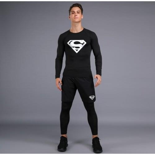 Mens Long sleeve Compression Sports Suit Gym Set Elastic Basketball Running Workout Sportswear Men 3 Pcs Sets
