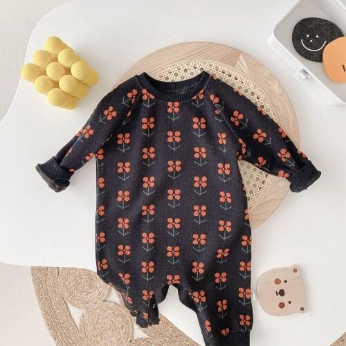 Baby Girl Boutique Clothes Floral Plaid Unisex Boy Christmas Rompers Autumn 2021 Newborn Sleeper 0-2 Years Onesies High Quality