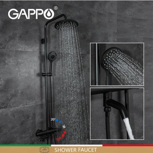 Gappo Thermostatic Shower Faucets Black Bathroom Faucet Mixer Brass Thermostat Mixer Rainfall Shower System G2490-6