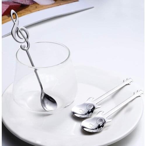 Coffee Spoons 6 Pack Creative Cute Teaspoons Stainless Steel Staff Musical Notation Shaped 3 Music Note 3 Guitar