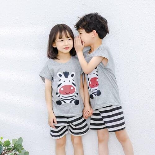 Summer Kids Pajamas Sets Baby Boys Girls Cotton Tshirt+Pant Cartoon Childrens Clothing Sleepwear Pyjamas Trousers 4 6 8 10 12Y