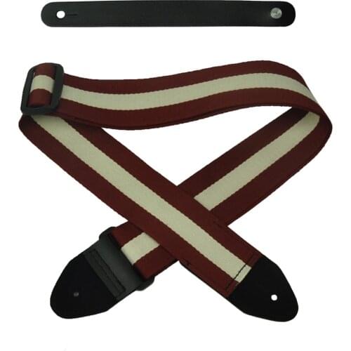 Red&Beige Cotton Stripe Leather Head Guitar Strap 2" Wide + Leather Guitar Head Stock Strap