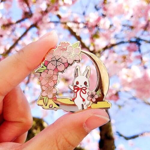 Cute Cartoon Beautiful Eclipses Blossom Bunny Hard Enamel Pin Fashion Animals Blossoms Brooch Badge Jewelry Gift