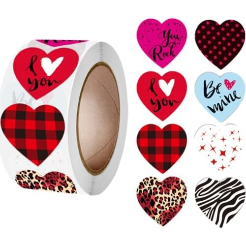 Cute Grid Striped Leopard Dot Stickers for Valentines Day Heart-shaped Love Sticker Gift Wedding Decoration Labels 500pcs/roll