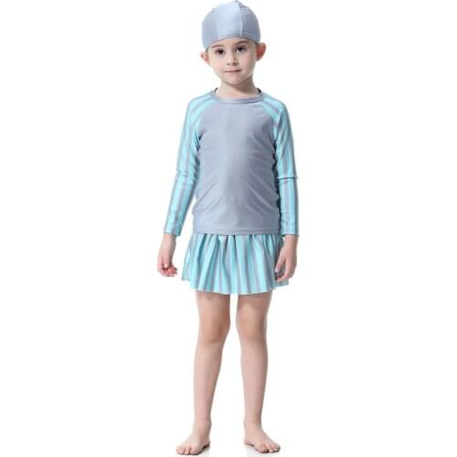Long Sleeved Muslim Swimwear Girls Burkini Islamic Swimsuit for Kids Conservative Separate Female Modesty Swim Wear Hijab Mayo