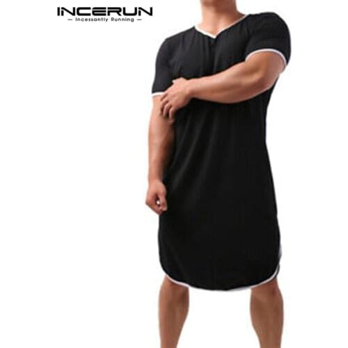 Mens Patchwork Sleep Robes Summer Short Sleeve V Neck Homewear INCERUN Man Loose Comfy Bathrobes Casual Solid Nightgown S-5XL 7