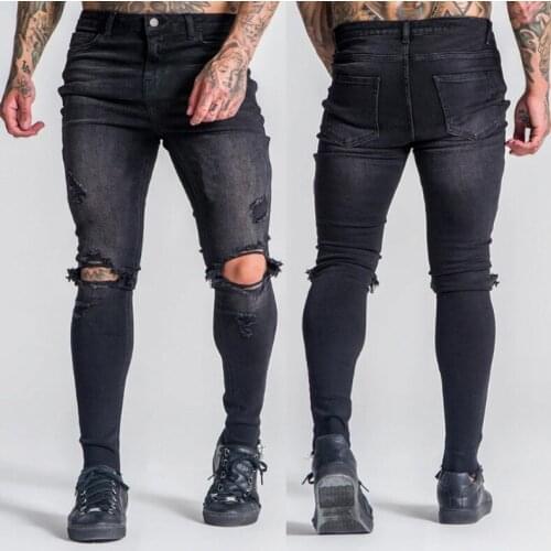 Mens Slim Fit Ripped Denim Jeans Distress Frayed Stretchy Skinny Pants Trousers New Fashion