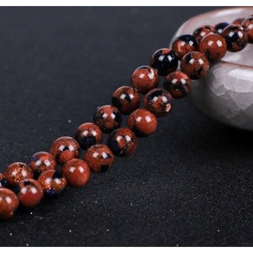 Natural Mixed Gold Blue Sand Beads Gemstone Smooth Round for DIY Jewelry Making