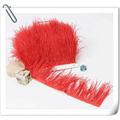 New ! 10-15cm 10yards red ostrich feather boa/ribbon/strip natural ostrich feather trim fringe for skirt/dress/costume