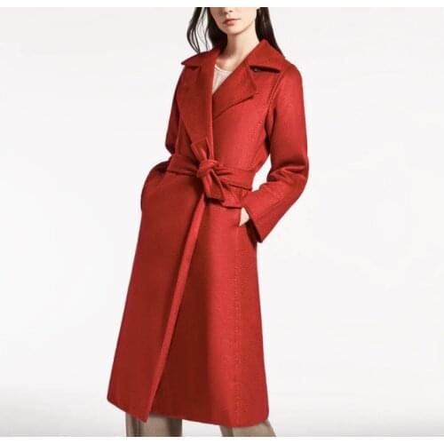 Obrix Fashionable Iconic Style Female Autumn Winter Camel Wool Soft Lining Long Classic Coat With Belt