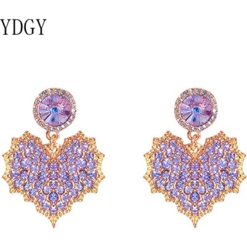 YDGY Dream Exaggerates Romantic Purple Heart-shaped Ear Nails Temperament Fashion Girl Style Earrings