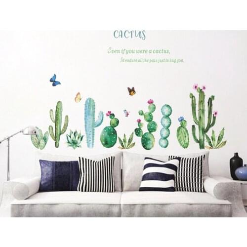 Fresh Green Cactus Wall Stickers Border Decals Bedroom Decor Nursery Art Mural Fashion New Design Wall Stickers