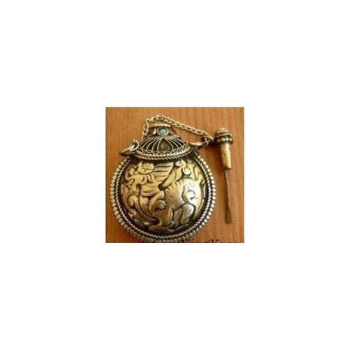 Tibet Silver Brass Kylin Gemstones Snuff Bottle free shipping
