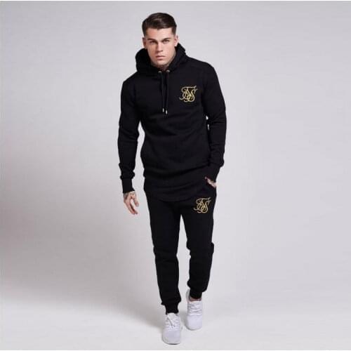 Brand Men Fashion Kanye West Sik Silk Hoodies Sweatshirts Men Hip hop embroidery Cotton GYMS Hooded+Pants Man Clothing