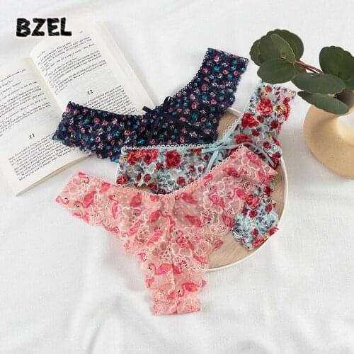 BZEL French Style Sexy Thongs Fashion Hollow Out Ribbon T-Back Sexy Lace Panties Low Waist Seamless Comfort Thong Lady Lingerie