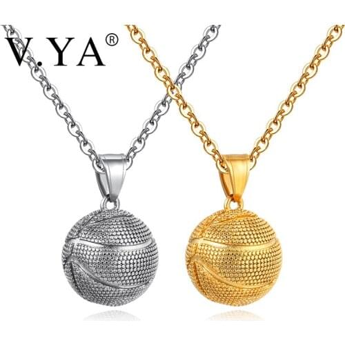 V.YA Hip Hop Basketball Necklaces For Lover New Style Stainless Steel Basketball Chain Gold Pendant For Men&Women Gift