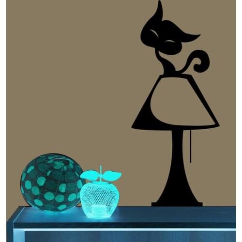 WJWY Cartoon Cat On The Lamp Wall Sticker Living Room Vinyl Art Murals Kids Children Room Home Decor Nursery Wall Decal
