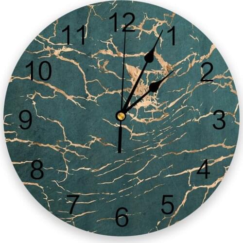 Green Marble Lines Golden Crack Texture Print Wall Clock Wall Art Silent Non ticking Round Wall Watch for Home Decortaion Gift